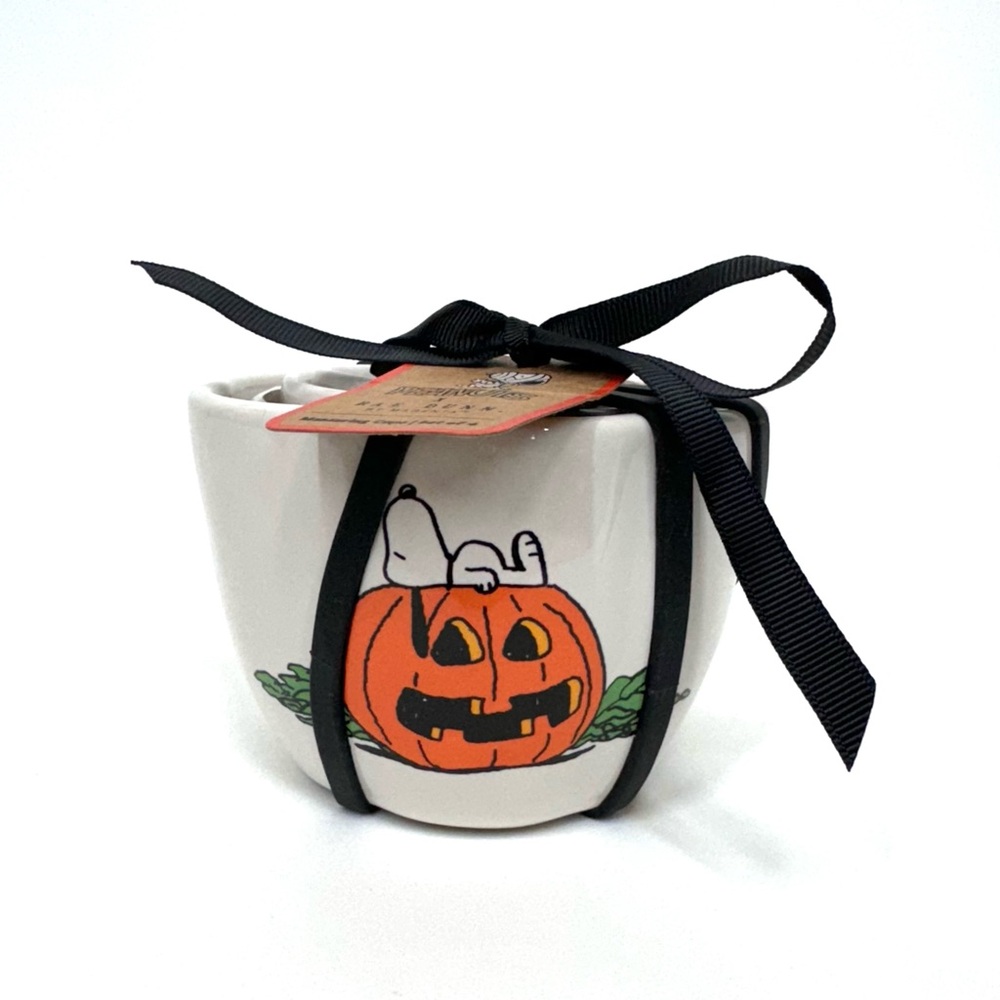 Rae Dunn Peanuts Halloween Snoopy 4 Piece Ceramic Measuring Cup Set New Nwt
